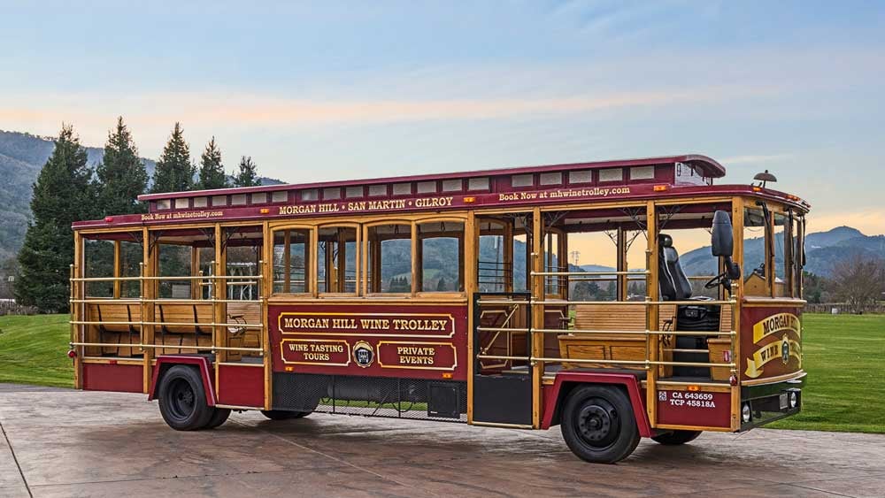 Morgan Hill Wine Trolley Car in a vineyard
